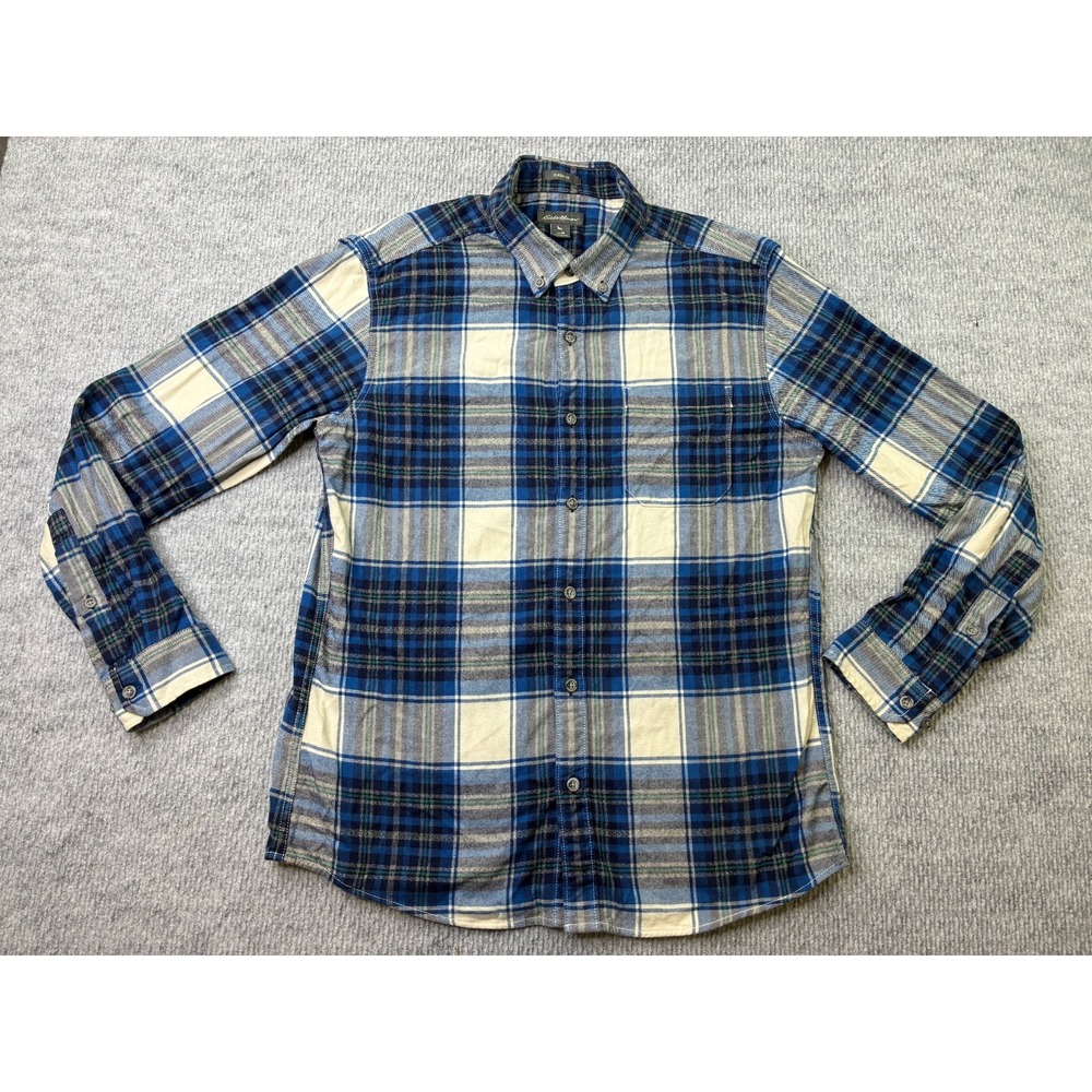 Eddie Bauer Mens M Classic Fit Blue Plaid Flannel Shirt 100% Cotton Button Down
